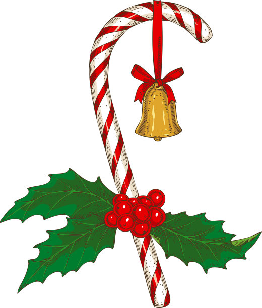 圣诞糖果藤条与槲寄生和铃铛图片下载