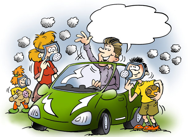 卡通插图的一个家庭有配备防毒面具图片下载