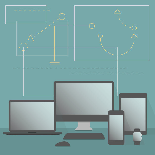 黑色框架数字设备设置在线模式蓝绿色背景图片下载