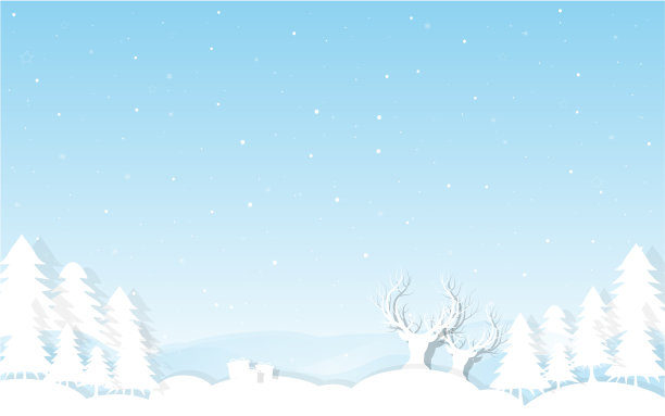 圣诞新年背景，冬季雪景、雪花、灯光、星星、冷杉树和月亮装饰的贺卡矢量插画素材图片