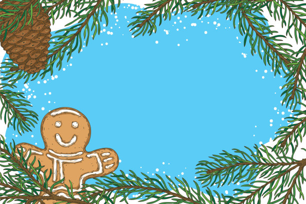 杉树枝，松果和姜饼图片下载