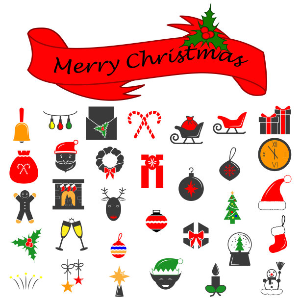 一组圣诞矢量图标。扁平的彩色圣诞图标。矢量插图。优质的平面设计收集图标，为网站，网页设计，移动应用程序图片下载