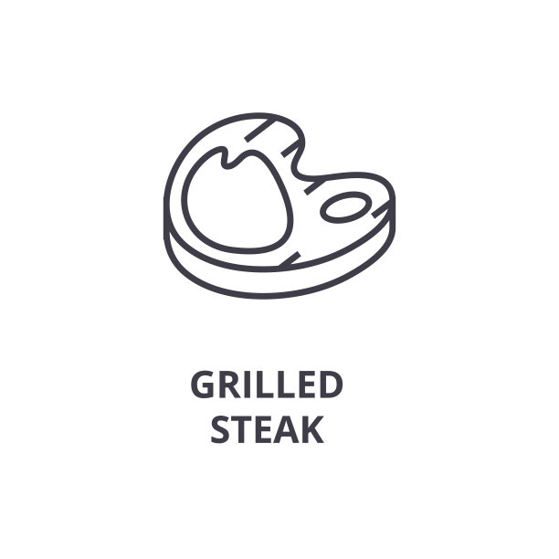 烤牛排线图标，轮廓符号，线性符号，矢量，平面插图图片下载