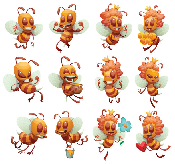 一组有趣的雄性和雌性蜜蜂图片下载