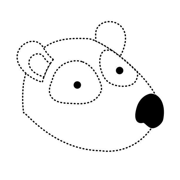 熊猫卡通头在黑色虚线剪影图片下载