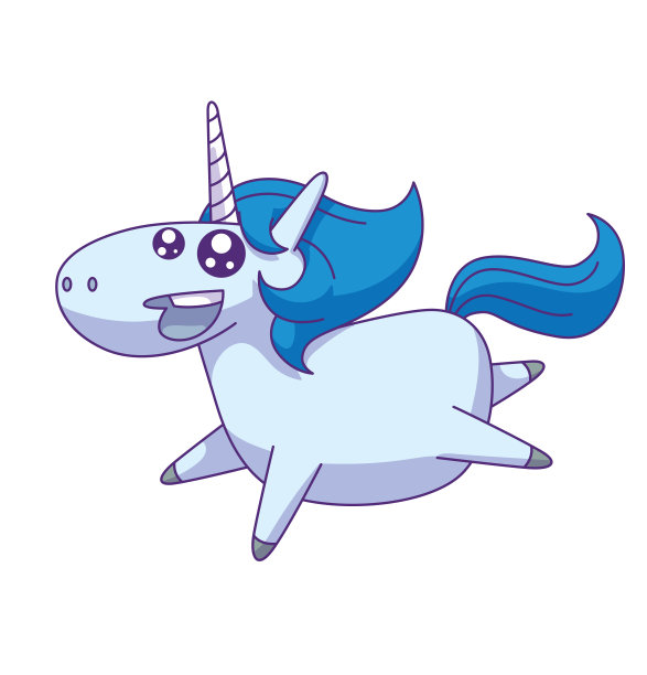 可爱快乐的独角兽有蓝色的鬃毛图片下载