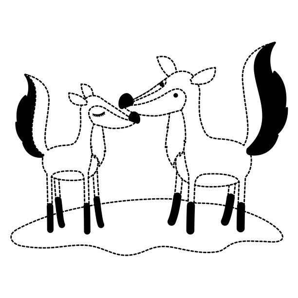 狐狸夫妇在草地上的黑色斑点轮廓图片下载