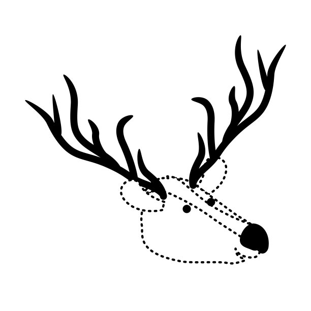 鹿的卡通头在黑色的斑点剪影图片下载