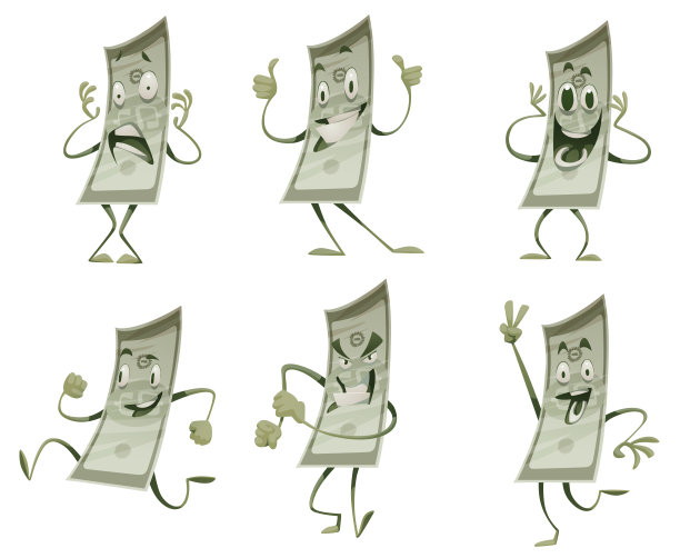 一套六张有趣的绿色钞票图片下载