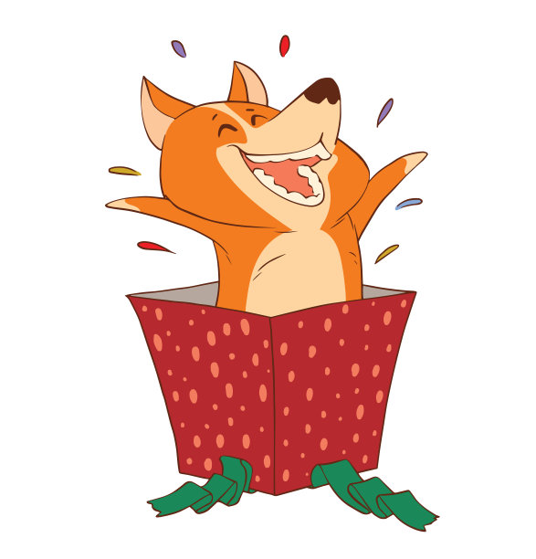 可爱的圣诞狗在节日的盒子图片下载