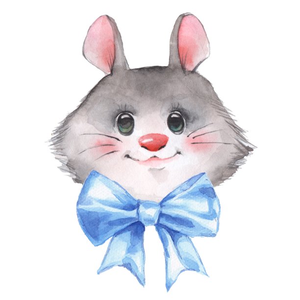 可爱的带蝴蝶结的水彩画老鼠图片下载