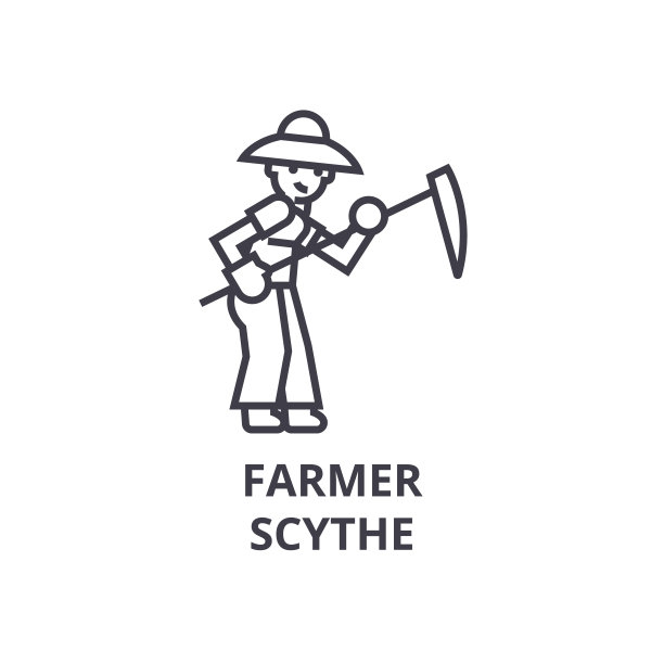 农民用镰刀线图标、轮廓符号、线形符号、矢量、平面插图图片下载