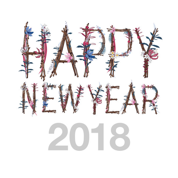 2018新年鲜花盛开白色背景图片下载