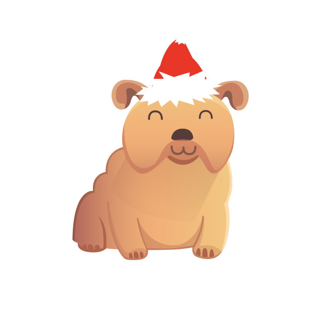 一组可爱的狗戴着红色的圣诞老人帽子。圣诞小狗冬天卡通插图。图片下载