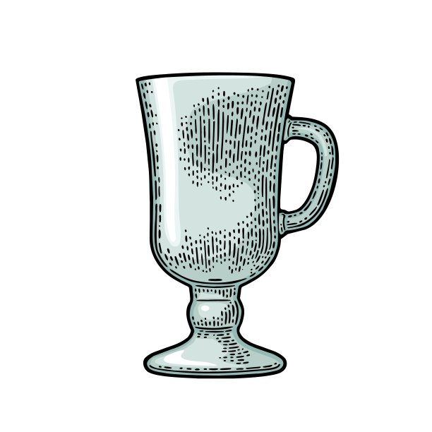 喝空玻璃杯里的啤酒或烈酒。矢量雕刻黑色古董图片下载