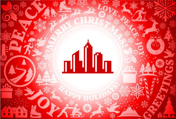 城市景观建筑红色圣诞假日背景图片下载