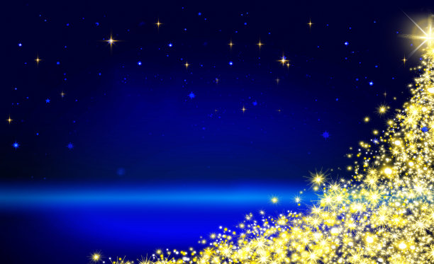 金色的圣诞树和蓝色的星空图片下载