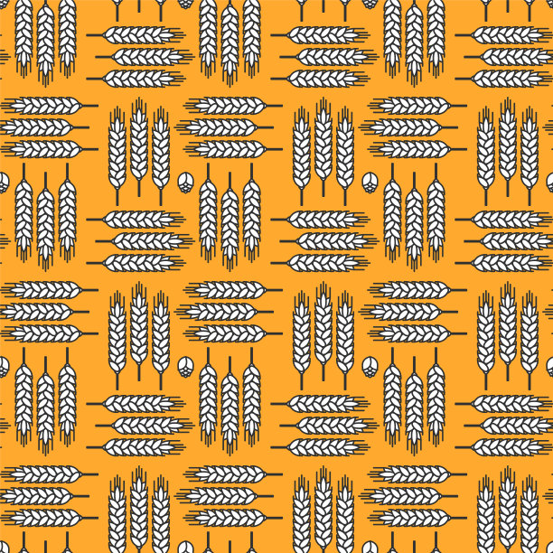 小麦和啤酒花。无缝模式。啤酒厂、酒吧、啤酒餐厅。矢量插图。图片下载