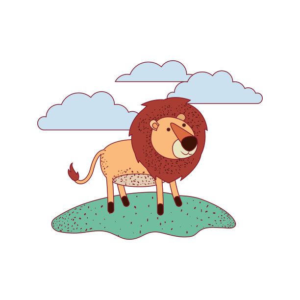 狮子卡通在户外场景与云彩上五颜六色的剪影与细轮廓图片下载