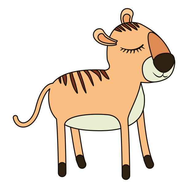 女性老虎卡通与闭上眼睛表达彩色剪影在白色的背景图片下载