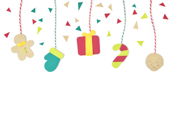 圣诞装饰剪纸在白色的背景图片下载