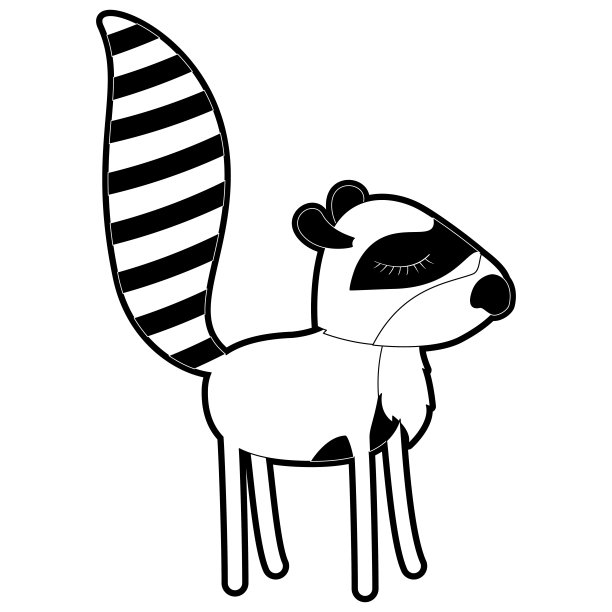 卡通中的雌性浣熊闭着眼睛，黑色的剪影有着厚实的轮廓图片下载