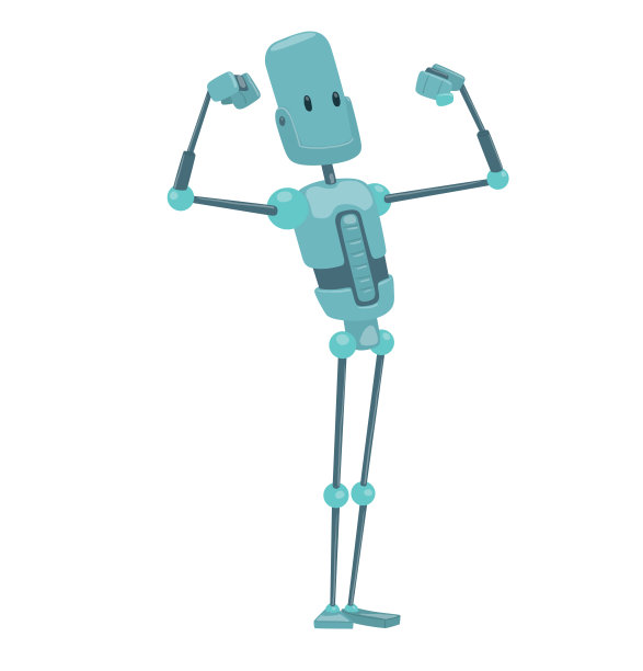 有趣的浅蓝色机器人显示他的力量图片下载