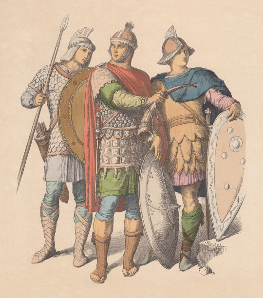 《拜占庭帝国的武士》，手工着色木刻，大约1880年出版图片下载