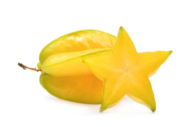 整个和片杨桃果实孤立在白色背景上素材图片