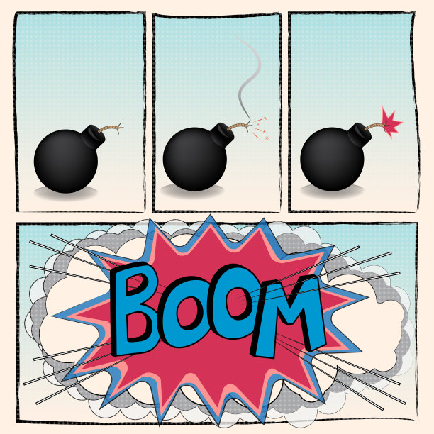 矢量插图的一个古老的漫画风格。爆破圆弹的阶段。碑文在爆炸声中轰鸣图片下载