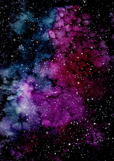 水彩画的深空与星云和恒星图片下载