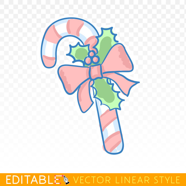 圣诞节甜的糖果。可编辑的素描。圣诞新年股票矢量插图。图片下载