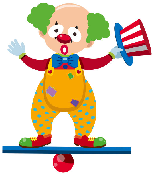 小丑在蓝梁上保持平衡图片下载