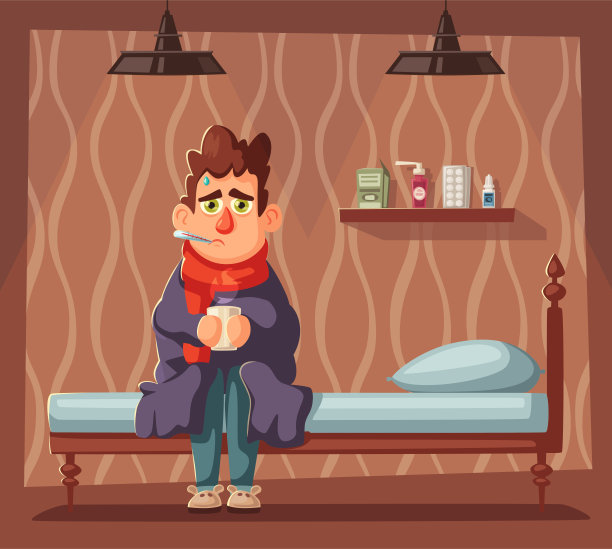 生病的人。不快乐的性格。向量的卡通插图图片下载