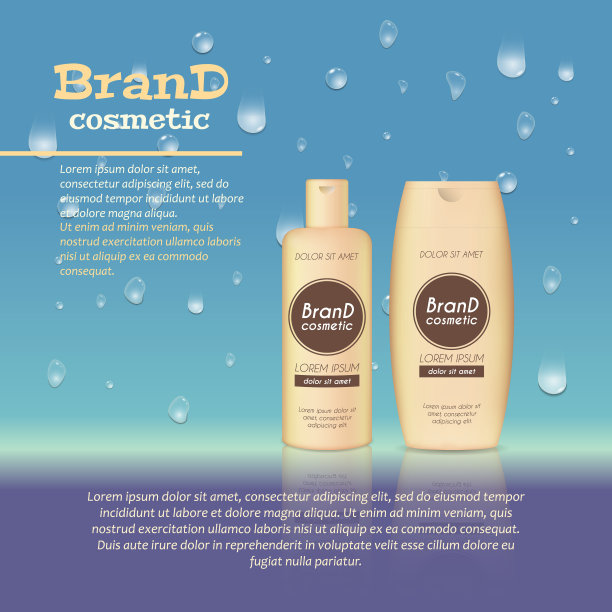 3D逼真的化妆品瓶广告模板。化妆品品牌广告概念设计，以水泡和水滴为背景图片下载