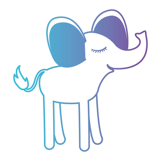 卡通中的母象以闭着眼睛的表情在退化的蓝色到紫色的剪影图片下载