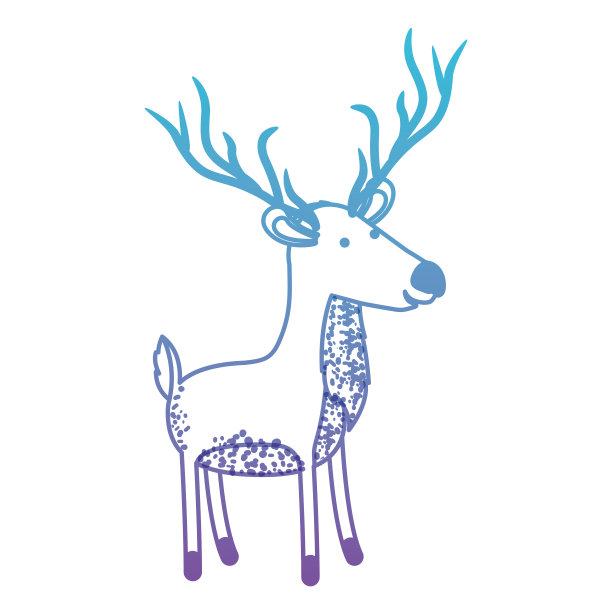 鹿卡通与长角在退化的蓝色到紫色剪影图片下载