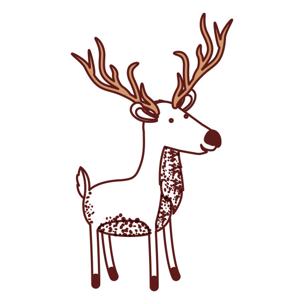 鹿卡通与长角在彩色部分剪影图片下载