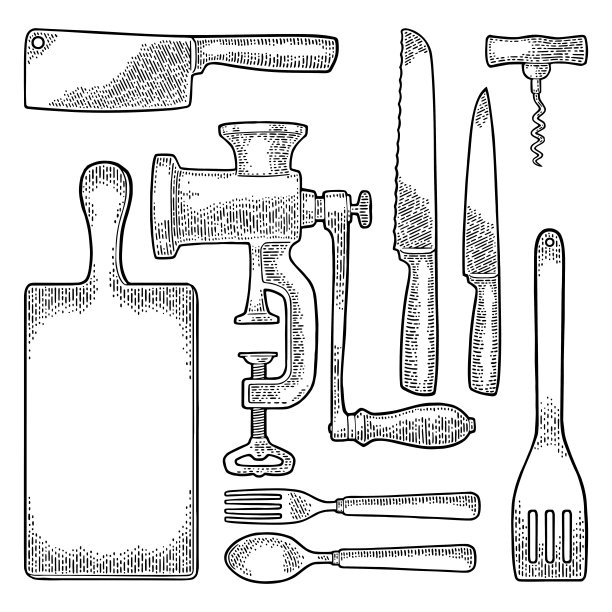 厨房用具。向量的雕刻图片下载