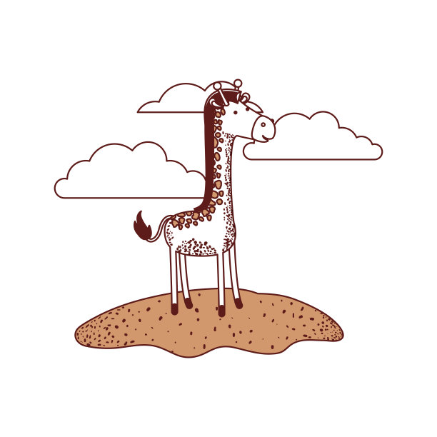 长颈鹿卡通在户外场景与云彩的彩色部分剪影图片下载
