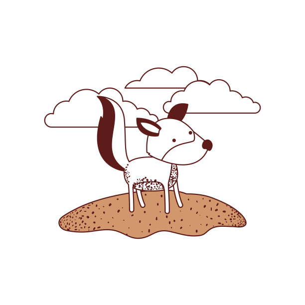 狼卡通在户外场景与云彩在彩色剖面剪影图片下载