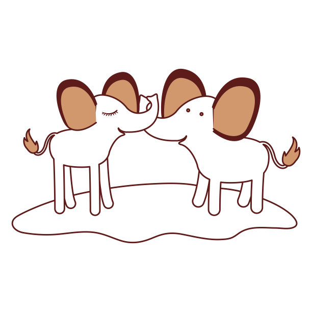 大象夫妇在草地上的彩色部分剪影图片下载