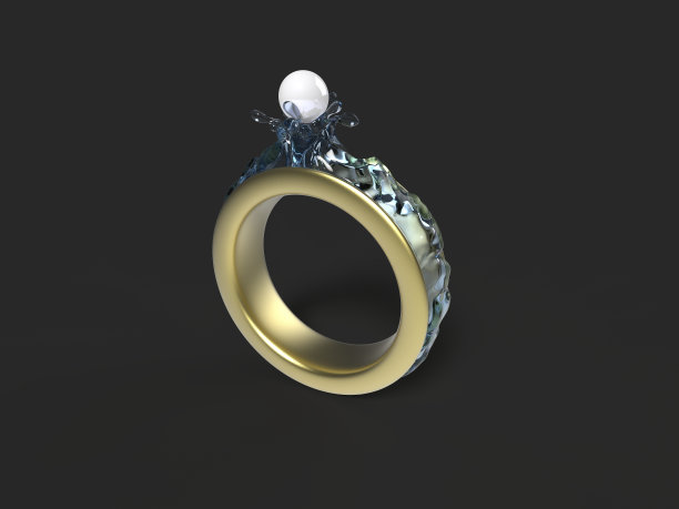 一颗珍珠和水的神奇金戒指。3 d演示。图片下载