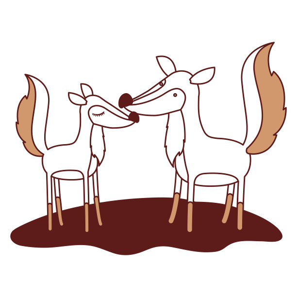 狐狸夫妇在草地上的彩色部分剪影图片下载