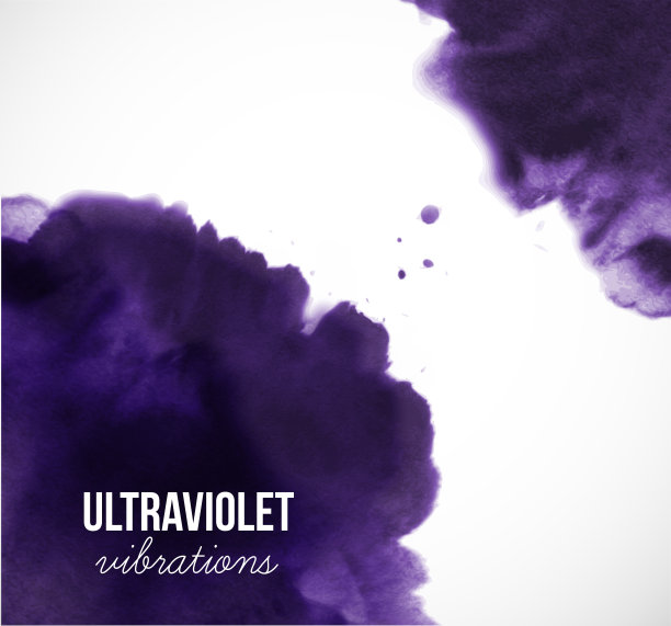 抽象的紫外线紫色垃圾飞溅在白色的背景。2018年的年度颜色。墨水洗绘画。图片下载