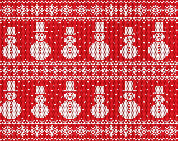 用雪人和雪花编织圣诞图案。几何编织无缝装饰。图片下载