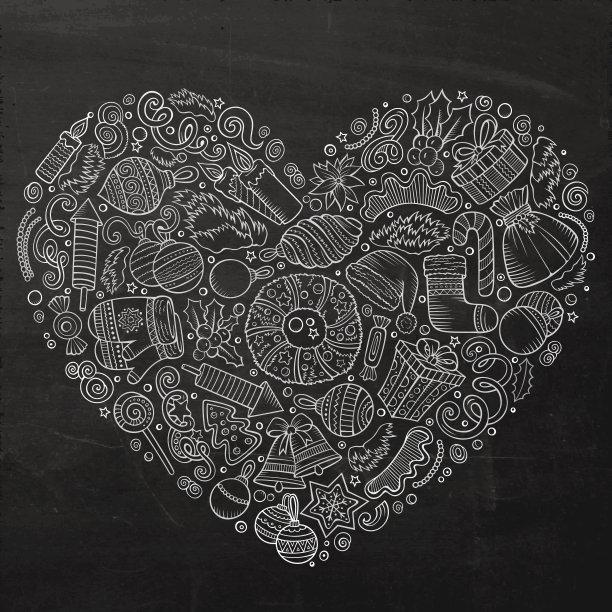 一套新年卡通涂鸦对象图片下载