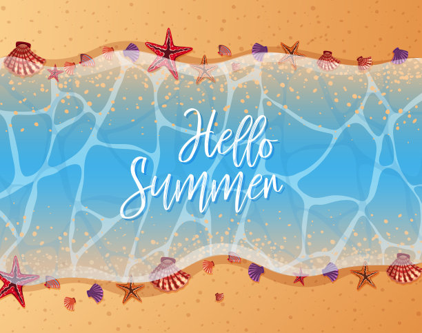 夏天的主题，海星和贝壳在海滩上图片下载