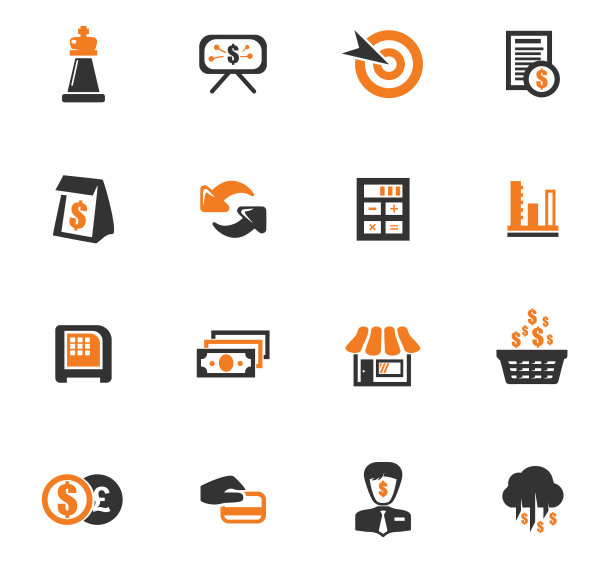 商业橙色图标集图片下载