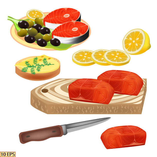 鱼。鲑鱼。牛排鲑鱼孤立在白色背景。写实风格的牛排鱼。海鲜产品设计。向量。图片下载